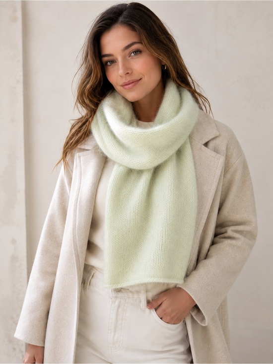 Esprit Accessories - Esprit Pale Green Angora Blend Knit Scarf Soft Fuzzy Winter Wrap 14.5x60 Vintage